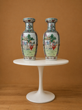 Gran par de jarrones chinos de porcelana pintados a mano