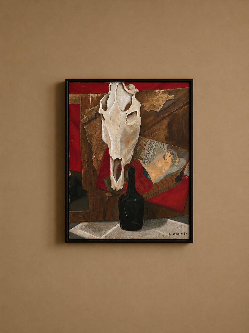Midcentury Still Life with Skull and Reclining Figure, by L. Christy (Houston, Texas artist), 1960