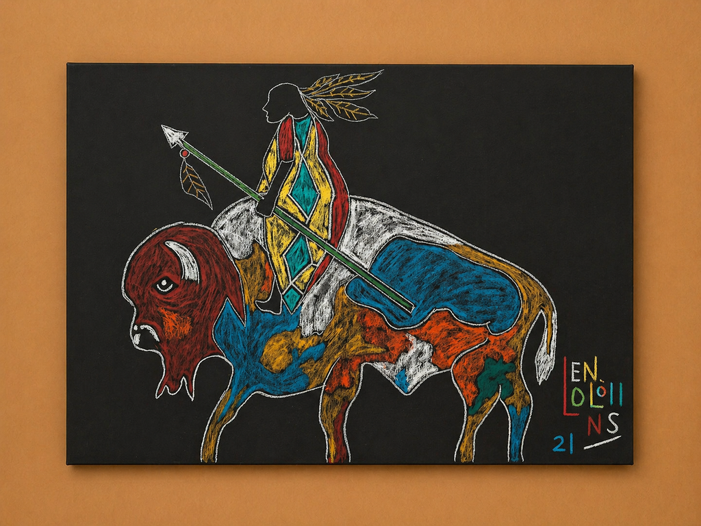 Jinete de búfalo, de Leon Collins (91.44 cm X 60.96 cm)