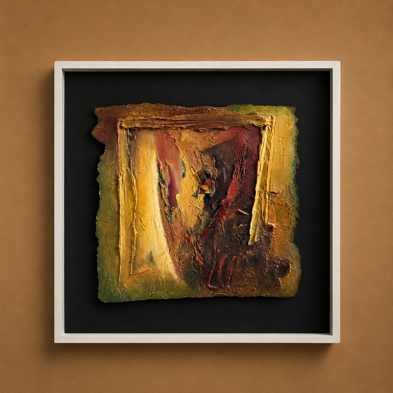 Pintura Abstracta en Relieve de Mediados de Siglo, Técnica Mixta sobre Panel, Firmada, c. 1960s-1970s