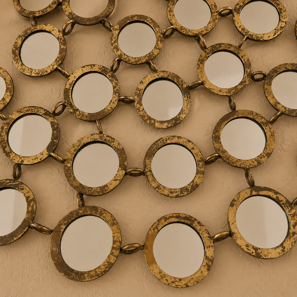 Espejo de pared de metal dorado con formas