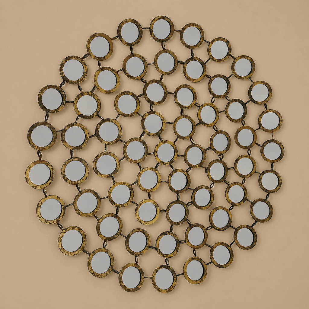 Espejo de pared de metal dorado con formas
