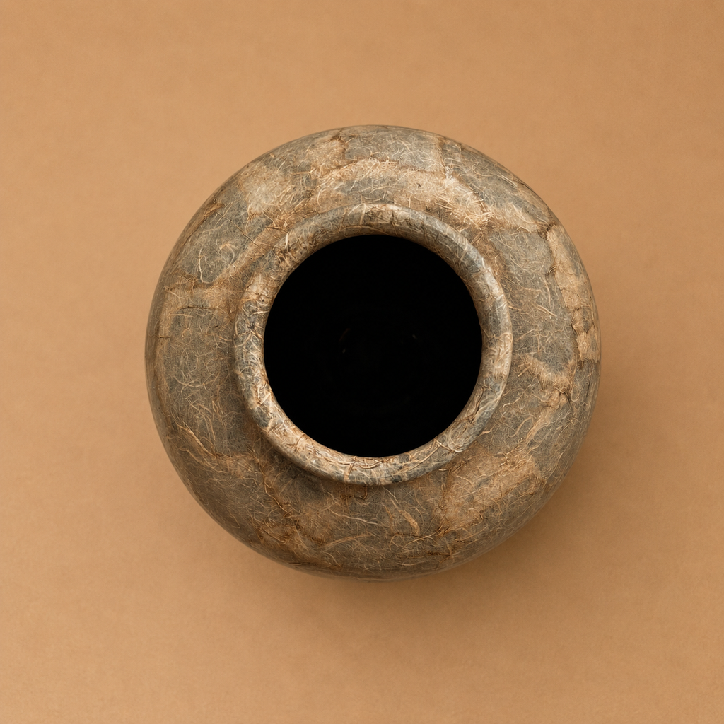 Hand-Built Sculptural Terracotta Vessel with Organic Fiber Surface