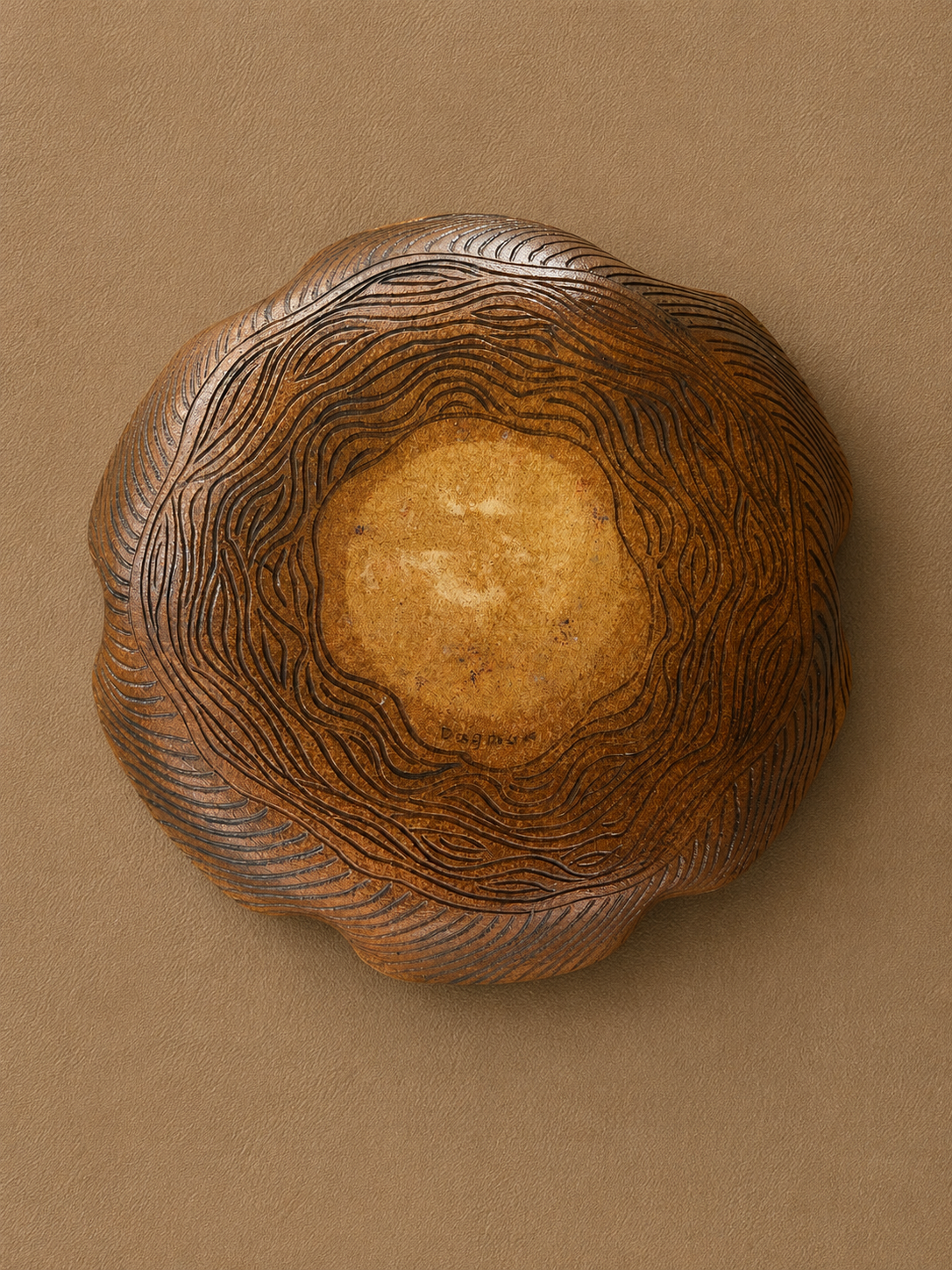 Large Organic Studio Pottery Centerpiece Bowl with Botanical Relief Motif