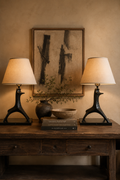 Pair of Sculptural Black Brutalist Table Lamps