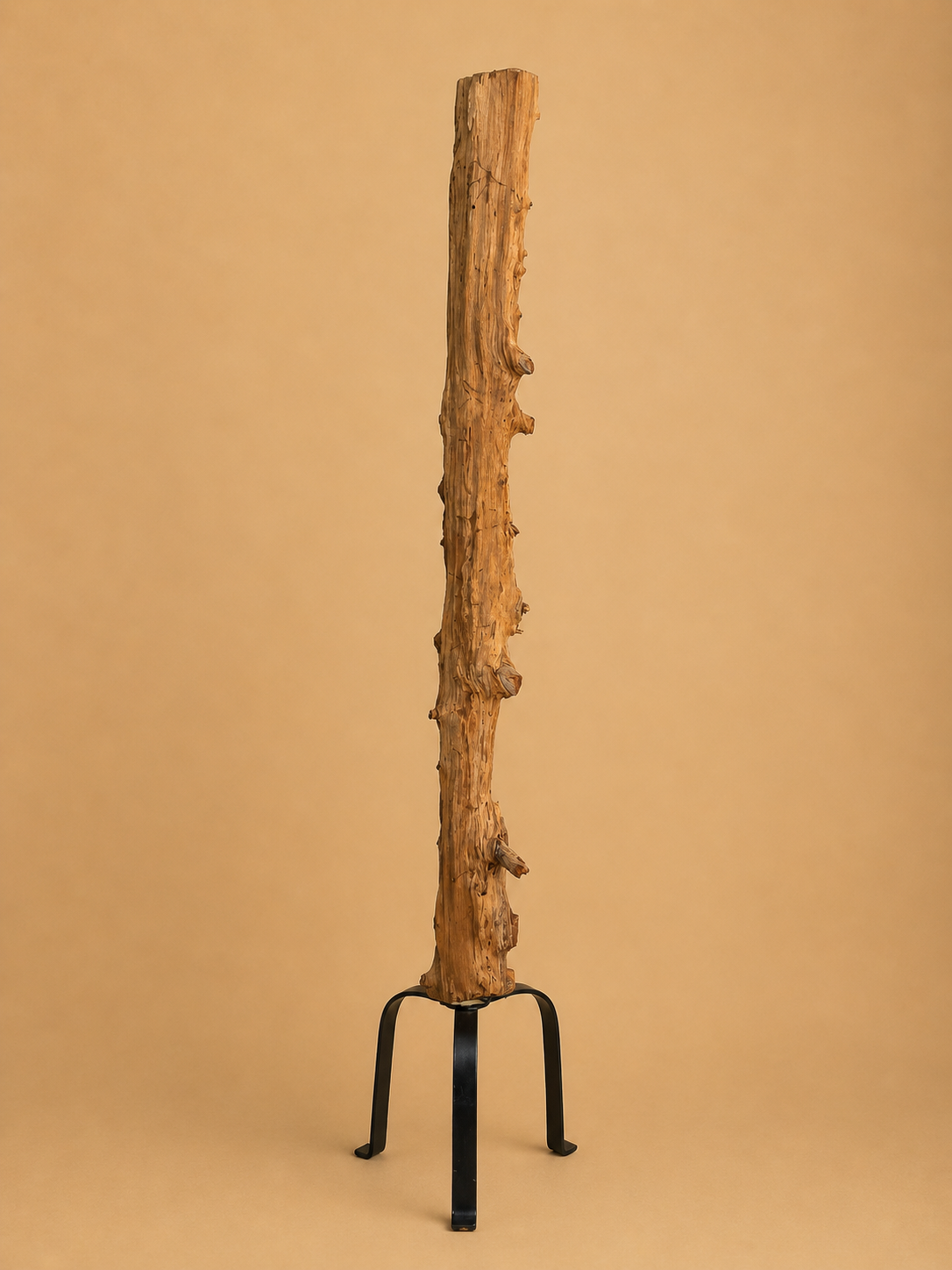 Wood Totem Sculpture on Blackened Steel Stand